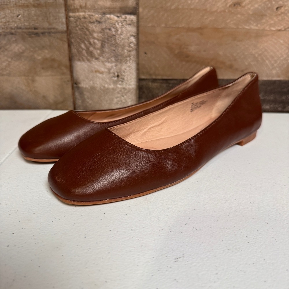 J Jill Ballet Flats Womens 9 Brown Leather Square Toe Classic Shoes Slip On